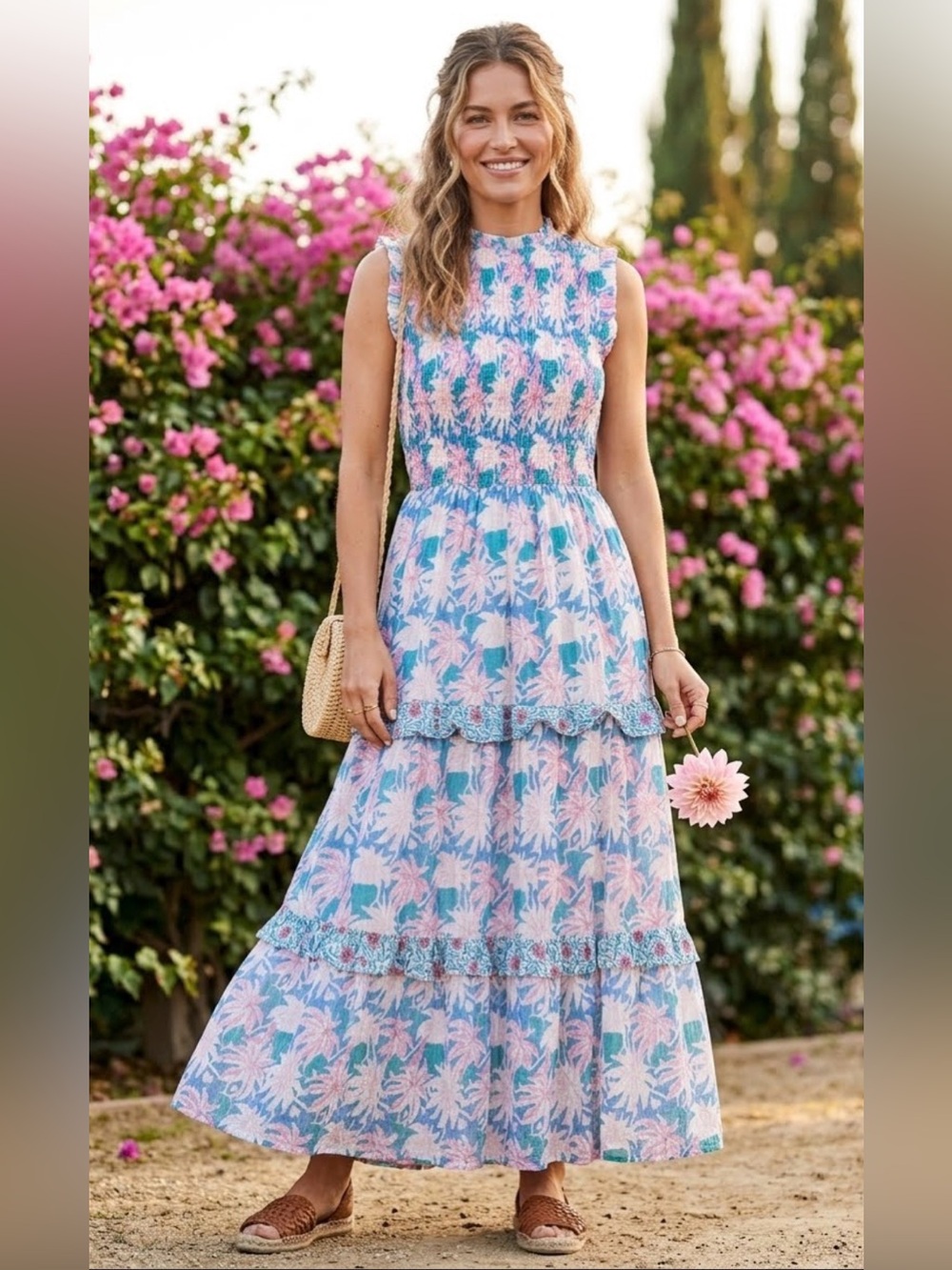 Oliphant Tuckernuck Floral Smocked Tiered Maxi Dress